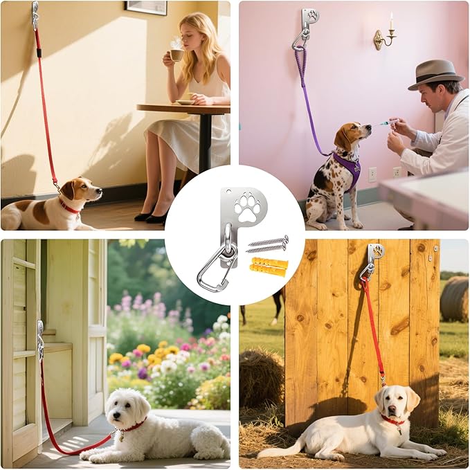 Medoparts Heavy Duty Dog Leash Wall Hook, Secure Leash Parking - Stainless Steel Pet Leash Holder for Large Dogs, P-Shaped Dog Leash Holder for Indoor/Outdoor Use, Patio,Commercial Locations