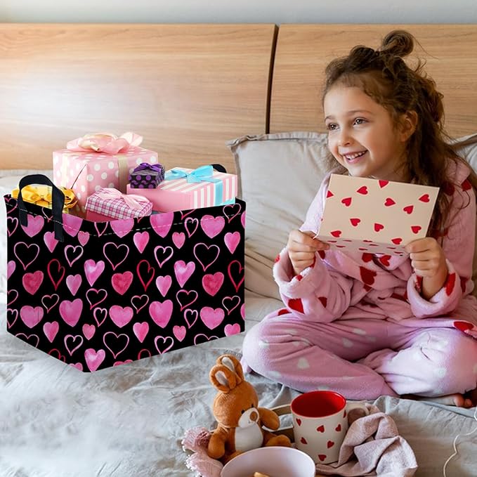FXOCSHE Rectangular Valentine's Day Gift Basket,nursery basket,Girls gift baskets,kids toy storage Bin, Love Heart Room Decor for Home,Shelf Baskets(Attract love)