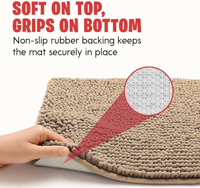 MudGuard Mat™ Dog Door Mat for Muddy Paws, Super Absorbent Microfiber, Non-Slip Indoor Mat, Quick Dry Chenille Mud Mat for Dogs & Entryway, Washable, Beige 19" x 30"