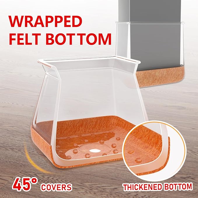 24 Pcs Chair Leg Floor Protectors Square, Silicone Chair Leg Protectors Caps Covers for Hardwood Floors, Furniture Pads Sliders with Wrapped Felt Bottom Large (Fit:1-1/8"~1-1/2")