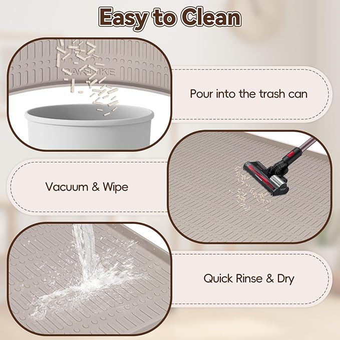 Kalolary Large Cat Litter Box Mat, 47" x 35" Silicone Litter Trapping Mat for Cats, Trapping Mat for Scatter Control with Raised Edge Waterproof Silicone Pad for Floor Non-Slip Easy to Clean (Beige)