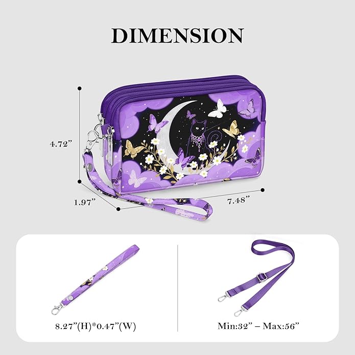 BIAOTIE Wristlet Purses for Women, Nylon Small Crossbody Bags with Adjustable Strap 3 Zipper Wristlet Wallet Phone Organizer