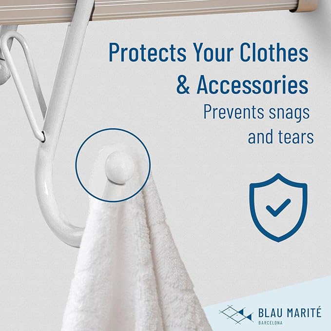 10-Pack Metal S Hooks for Hanging – Heavy-Duty S-Shaped Hooks with Safety Buckle – Fits Bars up to 0.6 in – Anti-Drop Hooks for Kitchen, Pot Racks & Towel Bars – White (Small)