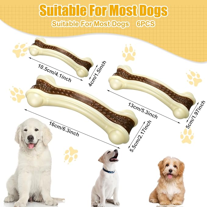 Sosation 6 Pcs Dog Toys for Aggressive Chewers Christmas Nylon Beef Flavor Bones Tough Puppy Teething Toys Puppy Chew Bones for Large Medium Small Breed Dogs Puppies(Small Medium Large)