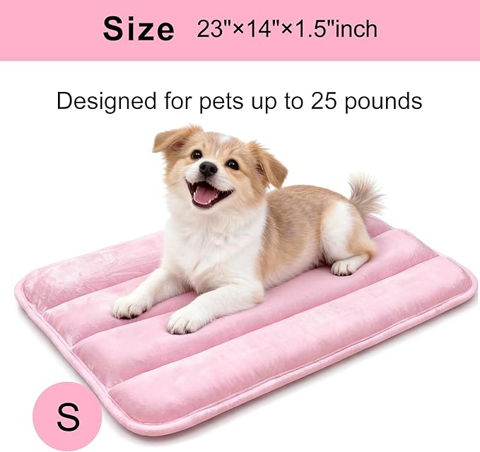 Dog Bed Mat, Reversible Dog Crate Pad with Washable Kennel Mat and Soft Foam, Flat Pet Bed for Dogs & Cats, for Crates Carriers & Travel (Pink, 23" L*14" W*1.5" Th)