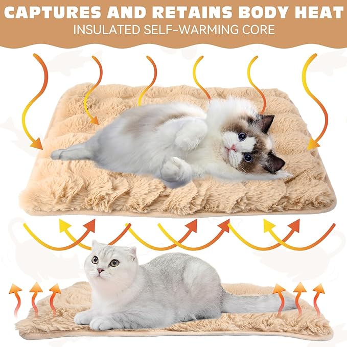 3 Pack Khaki Self Warming Cat Bed Indoor 16''x24'' Self Heating Cat Mat Ultra Soft Thermal Kitten Bed Heated Pet Dog Pad Washable Removable for Outdoor Use Non Slip Reflect Body Heat
