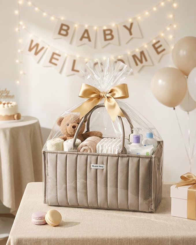 Blissful Diary Baby Diaper Caddy Organizer, Stylish Storage Basket for Newborn Essentials and Diaper Station, Gift for Baby Shower and Registry Must-Have, Mocha Brown