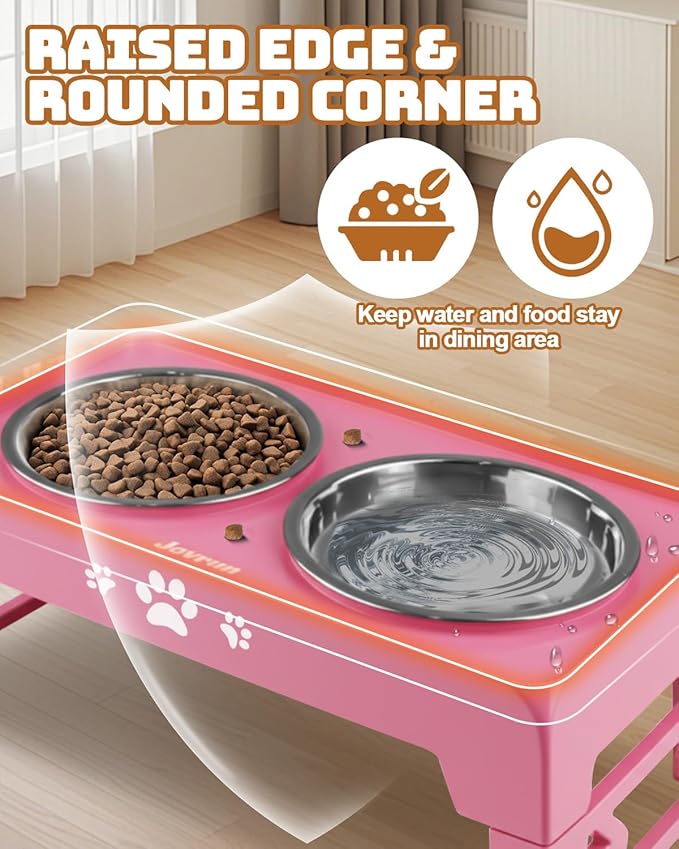 Jovrun Elevated Dog Bowls for Small Medium Large Size Dogs, Non-Slip Dog Feeder with 2 Food Water Bowls, 2-5 Heights Adjustable Raised Bowls Stand