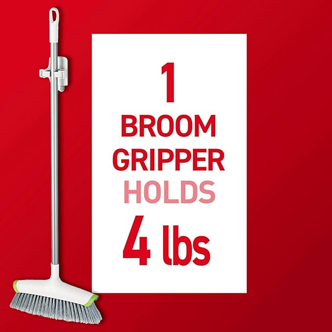 Command Mop and Broom Holder Wall Mount, 6 Grippers with 16 Command Strips, Organize Damage-Free