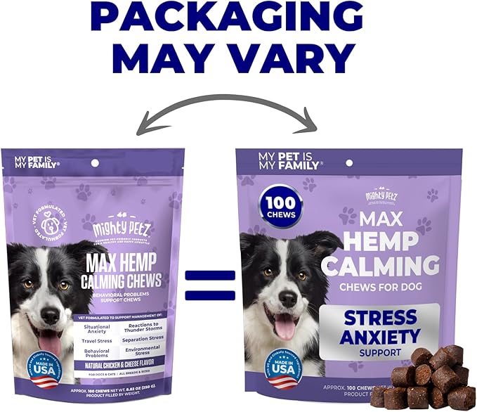 Mighty Petz MAX Hemp Calming Chews for Dogs - Dog Anxiety Relief with Melatonin + Hemp Oil. Dog Calming Treats, Calming Dog Chews, Advanced Pet Composure and Sleep Support