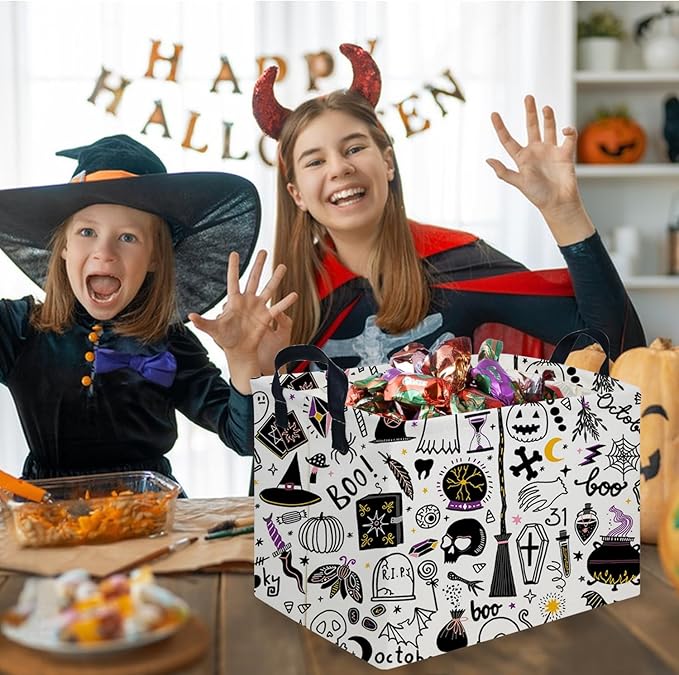 FXOCSHE Halloween Ghost thriller basket,Empty Halloween basket,Horror and thriller decor,Trick or Treat Box for Boys and Girls,Horror decor(Magic Halloween)