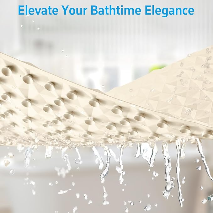 Non Slip Bathtub Mat for Bath Tub Shower - Natural Rubber Mat with 241 Suction Cups - Soft Bathroom Safety Mat - Unique Diamond Pattern - Fatigue Relief - Machine Washable - 16 × 28 Inch