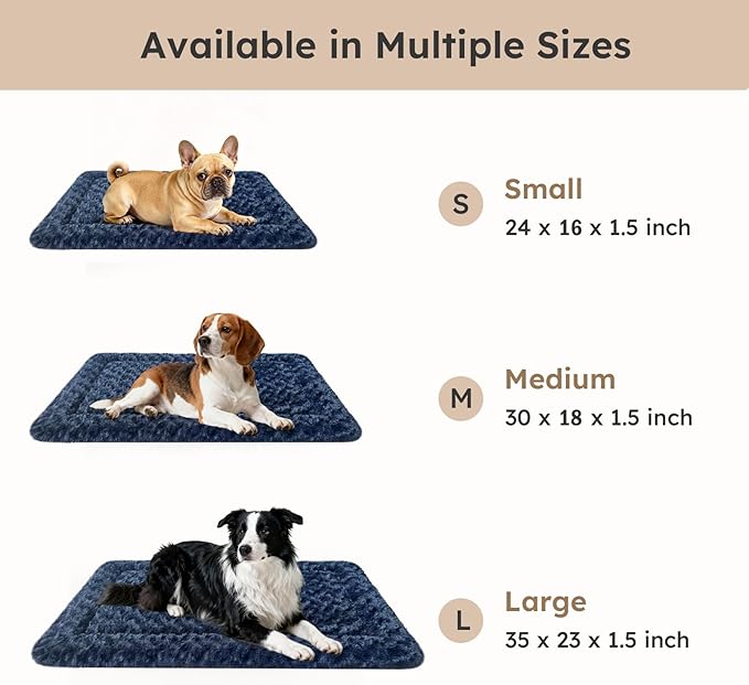 Dog Bed Mat, Dual-Sided Dog Crate Bed Mat - Ultra Soft & Machine Washable Kennel Pad for Large Dogs, All-Season Comfort Pet Bed for Crates, Travel, and Home, Dark Blue 35 x 23 Inch