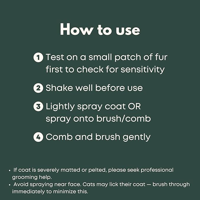 Freshly Bailey Cat Detangler Spray - Pet Detangling Spray for Cats - Natural Detangler & Leave in Conditioner Spray for Your Cat - Remove Tangles & Condition Pet's Coat 16 Fl Oz