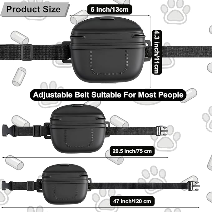 Upgraded Dog Treat Pouch, Stronger Magnetic Closure to Prevent Spilling, 1.7 Cup Silicone Fanny Pack with Waist Belt for Dog Training Walking(Black)