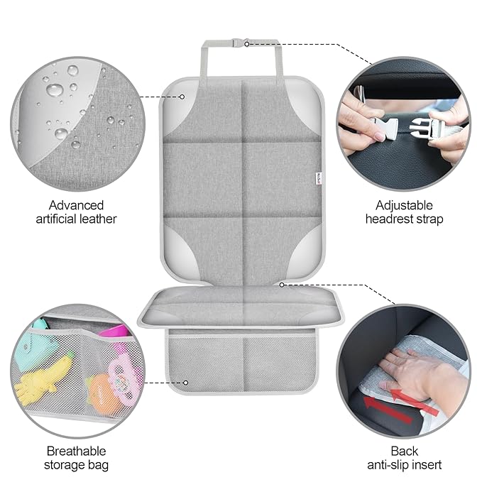 Meolsaek Car Seat Protector for Child Car Seat, Durable 600D Fabric Waterproof Car Seat Cover with Thick Pad Non-Slip Backing (No Imprints)