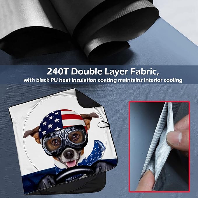 IC ICLOVER Car Windshield Sun Shade with Pet Design, Cute Cartoon Dogs Pattern Automotive Foldable Front Window Sun Visor Protector, Blocks Sun UV Rays Keeps Vehicle Cool (59×33 Inch) Standard Size