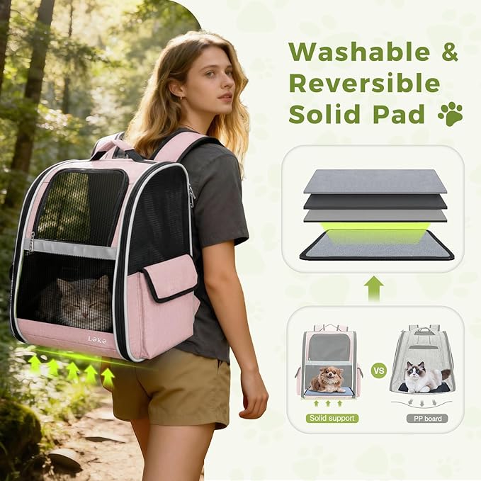 Lekereise Cat Backpack Carriers, Dog Carrier Backpacks with Breathable Mesh for Small Medium Cats Dogs Puppy Up to 18 Lbs, Pet Foldable Carrying Backpack Ventilated for Travel Hiking Collapsible