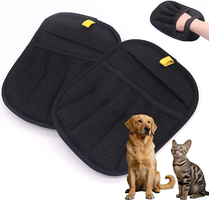 2-Pack Pet Hair Removal Gloves for Dogs and Cats, Five-Finger Electrostatic Pet Hair Remover, Reusable Shedding & Lint Cleaning Gloves for Clothes Sofa Carpet Car Seats