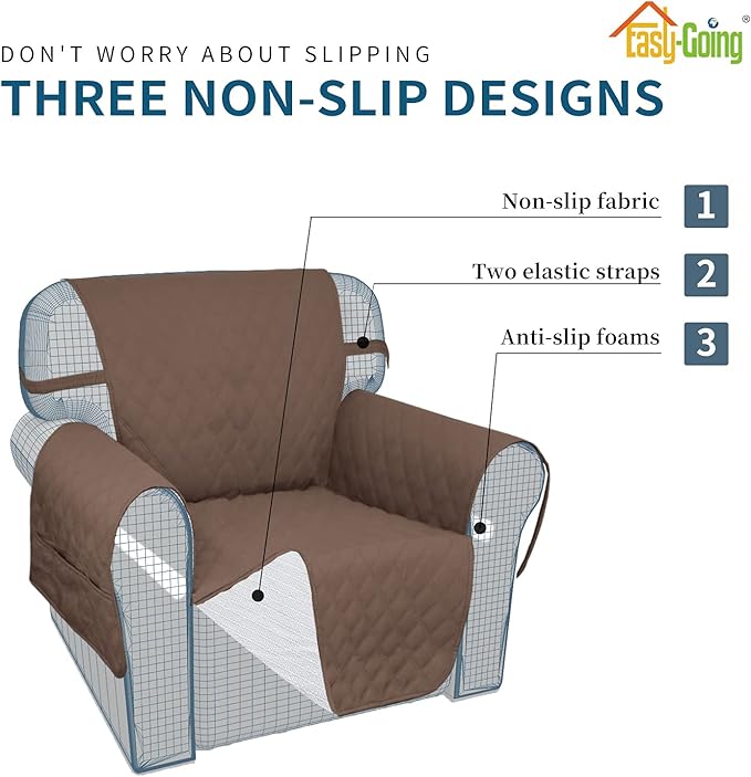 Easy-Going Waterproof Oversized Loveseat Covers Leakproof Couch Cover for 2 Cushion Couch Sofa Cover Washable Sofa Slipcover Non-Slip Furniture Protector with Pocket for Pets (Medium-XL, Brown)