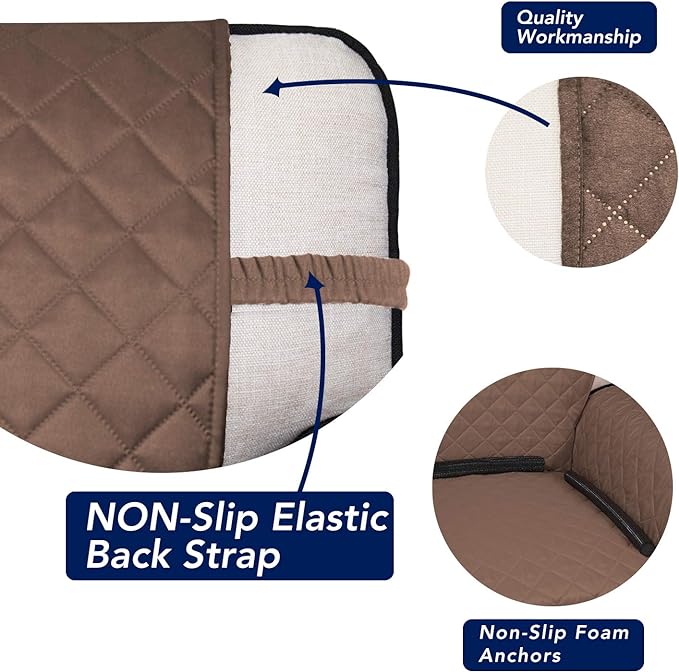 PureFit Reversible Quilted Sofa Cover, Water Resistant Slipcover Furniture Protector, Washable Couch Cover with Non Slip and Elastic Straps for Kids, Dogs, Pets (Chair, Brown/Beige)