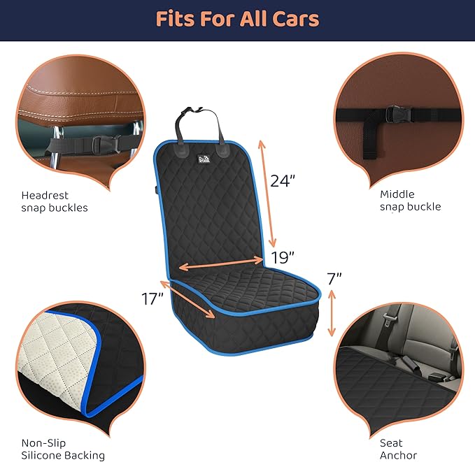 Front Seat Dog Cover for Car, Truck & SUV - Waterproof, Non-Slip Pet Car Seat Cover for Dogs - Durable, Easy to Install & Clean, Front Passenger Seat Protector for Pets & Vehicles