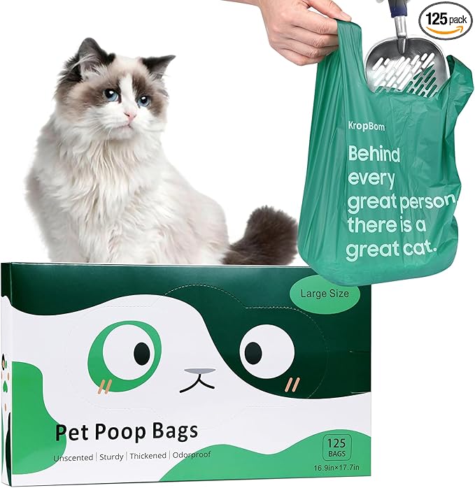 125 Count Cat Poop Bags Large Pet Waste Sacks with Handles, Disposable Litter Bags for Pet Poop, Extra-Thick Waste Bags Easy Tie Leak-Proof Strengthen Unscented
