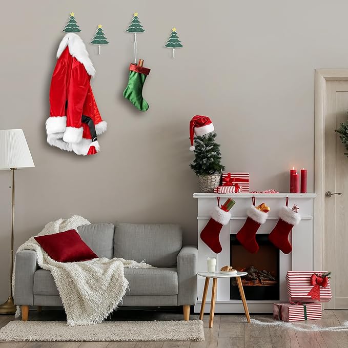 Weysat Christmas Stocking Holder Set of 4 Christmas Stocking Hooks Tree Wall Hooks for Towel White Key Holder Bathroom Decor Rustic Decorative for Living Room Bathroom