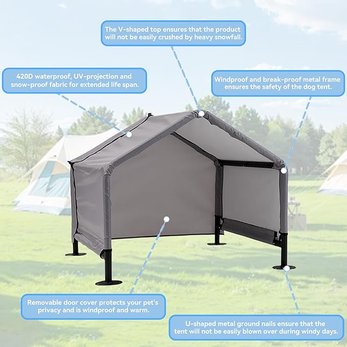 Dog Shade Shelter Outdoor Tent for Small Medium Dogs, Waterproof Sun Protection Pet House for Dogs, Small Animals and Livestock, Pet Canopy with Upgraded Doors and Ground Nails