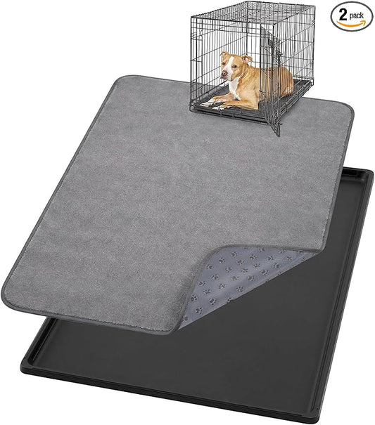 Weysat 1 Set Replacement Dog Crate Tray with Mat, 35.04" x 23.23" Under Crate Floor Protector, Kennel Pan and Reusable Waterproof Dog Pads Set for Chicken Poop Cat Bird Pet Bottom Liner