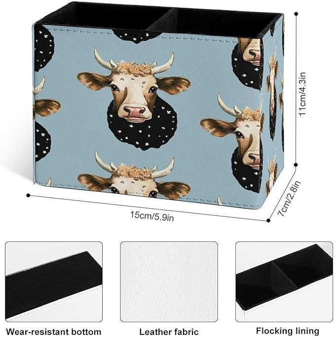 Famame Flowers on Milk Cow Pencil Holder for Desk, Leather Desktop Container Pen Cup Storage Study Table Pen Organizer Makeup Brush Holder for Classroom Office Home