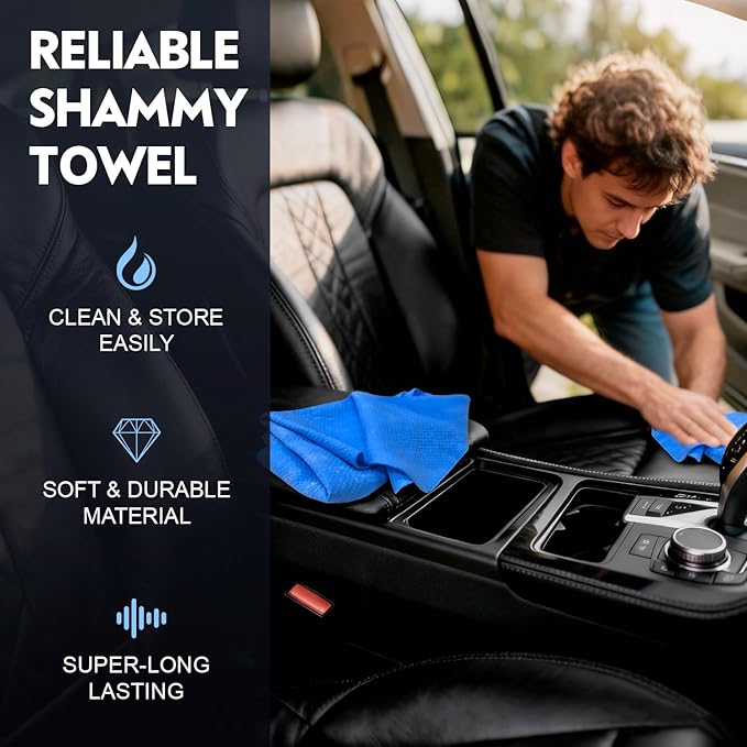 ARTIPOLY Premium Shammy Cloth for Car Drying (34”x25”)-Super Absorbent Chamois Towel for Car-Reusable Shammy Towel for Car, Bathroom,Pets, Dust Remove, No Spots/Streak/Scratch, Blue