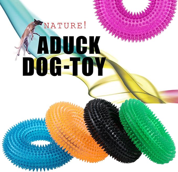 ADUCK Dog Squeaky Chew Toys for Aggressive Chewers, Small Medium Large Dogs Teeth Cleaning Soft Natural Rubber Float Toy for Indoor Outdoor Water Pool, Donut Ring Design 4.92 inch, Crystal Green