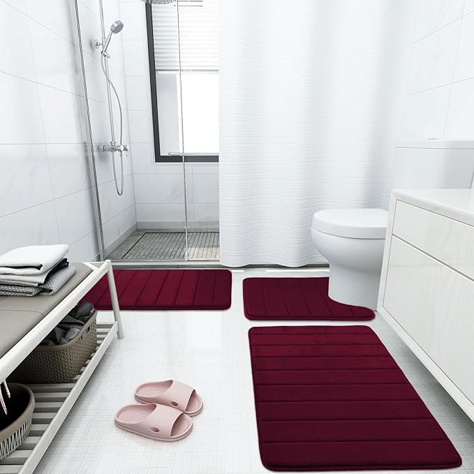 Buganda Memory Foam Bath Mat, 70" x 24", Ultra Soft and Non-Slip Bathroom Rugs, Water Absorbent and Machine Washable Bath Rug Runner for Bathroom, Shower, and Tub, Burgundy