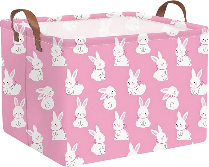 FXOCSHE Rectangular Cute Easter basket,Easter basket empty,Storage Basket for baby Bedroom,Toy Gift Organizerm,Kids Storage Bin,Gift baskets,Easters Home Decor(Pink rabbit)