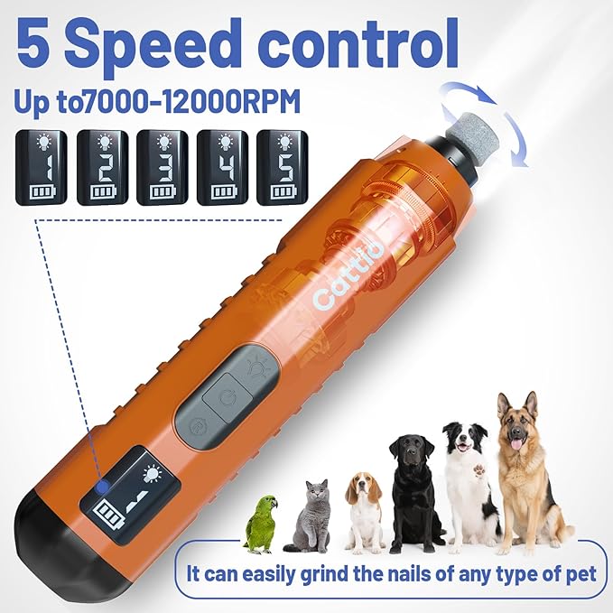 Dog Nail Grinder - Professional Electric Dog Nail Trimmer for Dogs & Cats Quiet Painless Grooming & Smoothing Dog Nail Clipper & File Included - Suitable for Small Medium Large Pets (Orange)