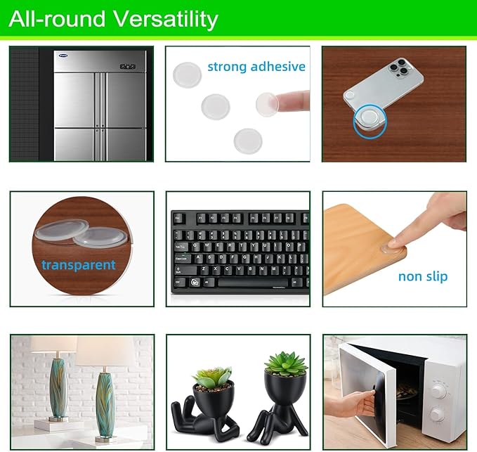Glass Table Top Anti Slip Pads - Furnigear 3/4" Glass Table Top Bumpers Grippers Non Slip Sticker Self Adhesive Rubber Pad Feet for Cutting Board, Furniture, Laptop, Under Glass - Round Clear 36 Pcs