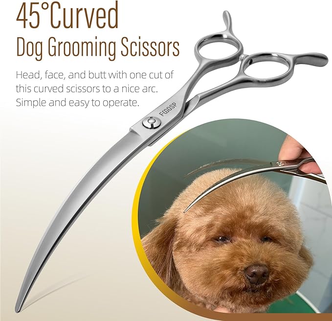 45°Curved Dog Grooming Scissors Curved Thinning Shears Curved Chunkers Dog Shears 3Pcs Combo (Turquoise)