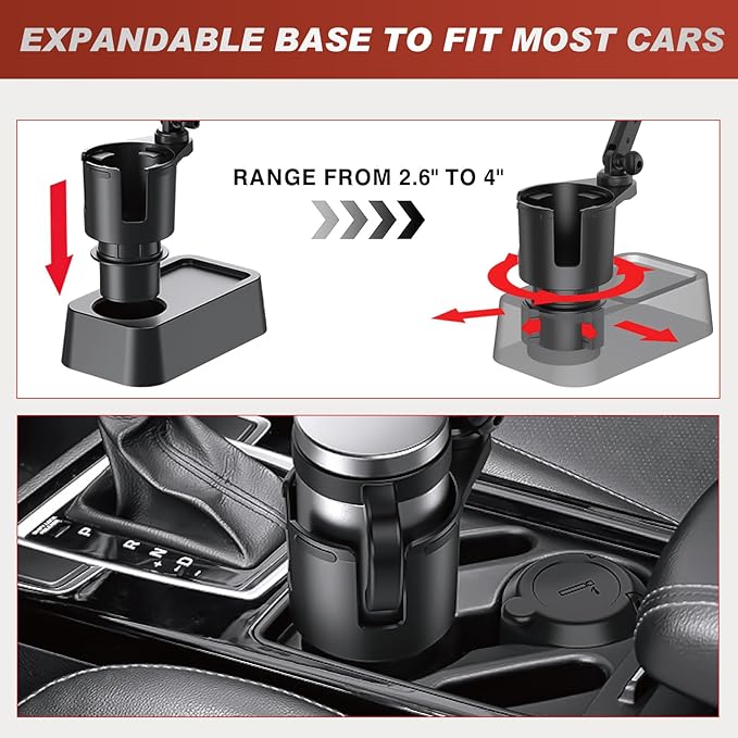 Frokom Cup Holder Expander for Car,Upgraded Car Cup Holder Expander Adapter with Offset Adjustable Base and 8" Tray, Fit Most Large Bottles and Mugs-Yeti Ramblers 14/24/36/46oz, Hydro Flasks 32/40oz