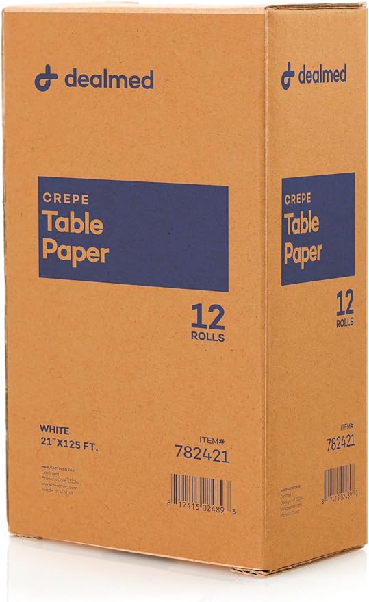Dealmed Medical Exam Table Paper Roll | Disposable Covers for Doctors, Physicians, Diaper Changing, Waxing, Chiropractor, Tracing, Drawing, Coloring | Crepe, White, 21" x 125', 12 Rolls/Case