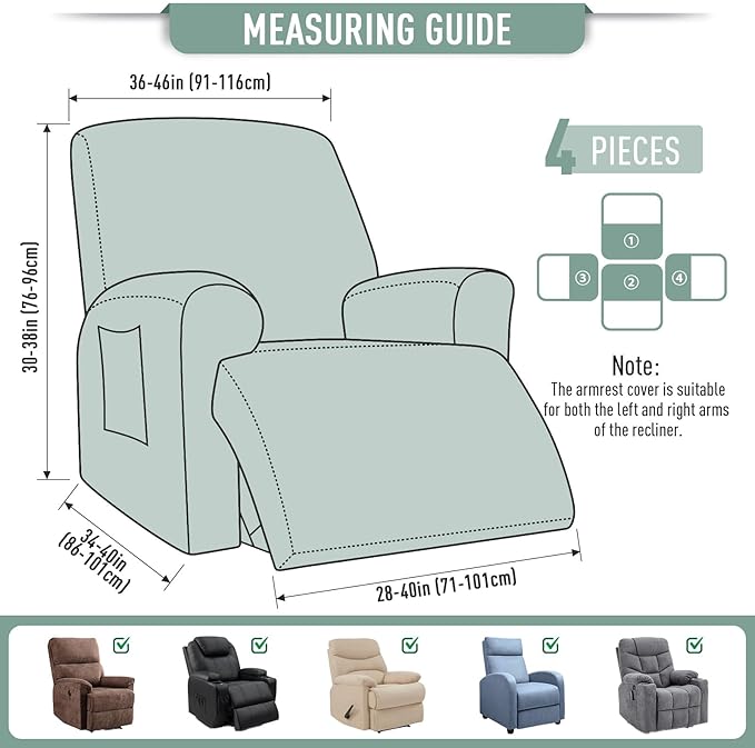 TAOCOCO Oversized Recliner Chair Covers, 1 Seater Streach Recliner Covers Soft Couch Protector Furniture Protector Covers with Elastic Chair Cover Jacquard Pattern (Sage Green)