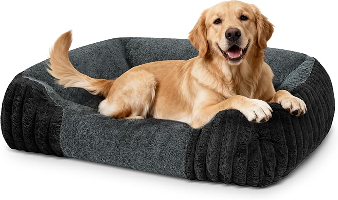 Dog Beds for Extra Large Dogs 39x32 Inch, Comfort-Sided Orthopedic XL Dog Bed Couch with Breathable Shredded Memory Foam, Faux Rabbit Fur Pet Bed, Non-Detachable, Non-Slip, Machine Washable