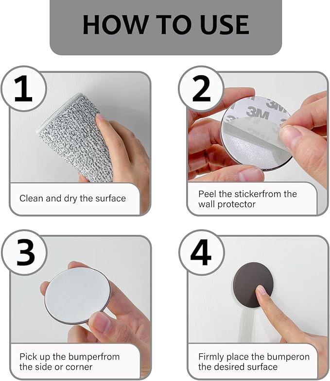 1.6" Wall Door Handle Stopper, 12PCS Clear Self Adhesive Wall Protector Rubber Door Bumpers, Solution for Stopping Damage from Doors Knobs, Shock Absorbent and Noise Reduction