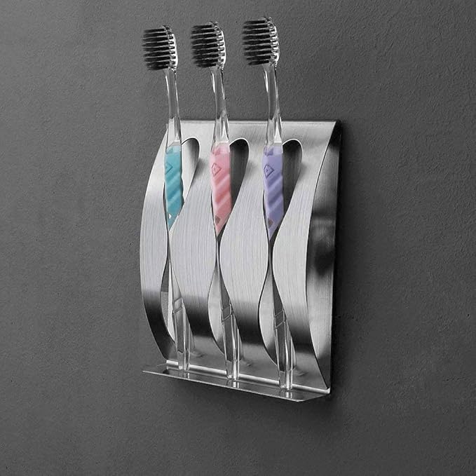 Stainless Steel Wall Mount Bathroom Toothbrush Holder, Bathroom Cabinet Organizer Accessories, 1 Toothbrush with 3M Self-Adhesive + 1 Toothpaste Holder Dispenser, Razor Holder