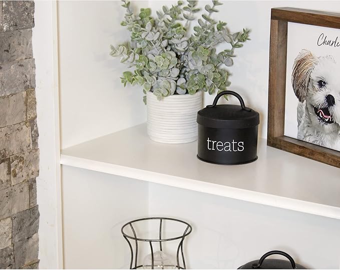 AuldHome Design Enamel Cat Treat Container (Black) Small Retro Modern Farmhouse Pet Treats Jar