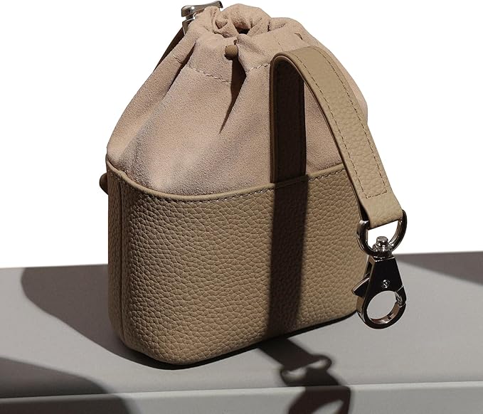 Dog Treat Pouch for Training - Wide Opening & Drawstring Closure, Hands-Free Waist Bag with Belt Clip/Carabiner, Portable Pet Snack Holder for Walking, Hiking (Beige)