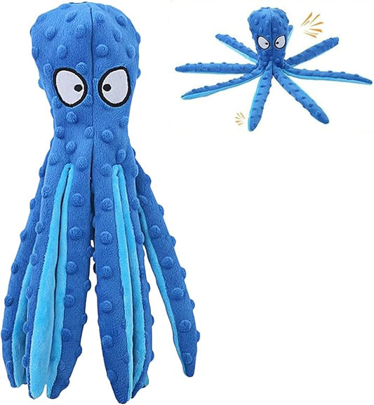 Octopus Dog Toy – Squeaky & Crinkle Plush – Durable No Stuffing Chew Toy for Small, Medium & Large Dogs – Interactive Pet-Safe Soft Toy for Tug, Fetch & Play – Blue– Tail Town