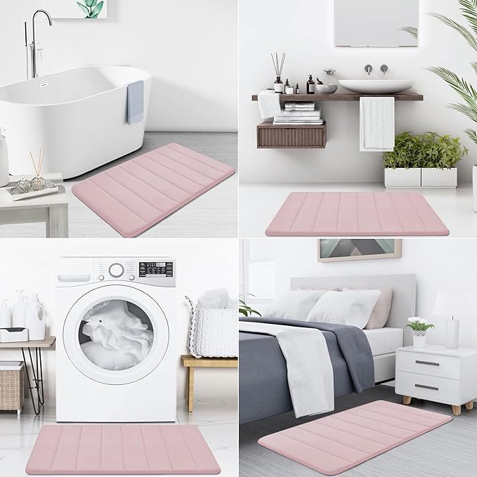 Buganda Memory Foam Bath Mat, 60" x 24", Ultra Soft and Non-Slip Bathroom Rugs, Water Absorbent and Machine Washable Bath Rug Runner for Bathroom, Shower, and Tub, Peach