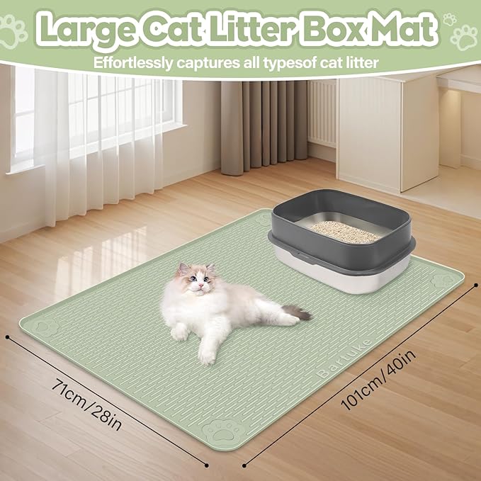 Bartuke Cat Litter Mat, Extra Large 40" x 28" Silicone Mat Litter Trapping Mat for Scatter Control, Soft on Kitty Paws, Easy to Clean (Green)