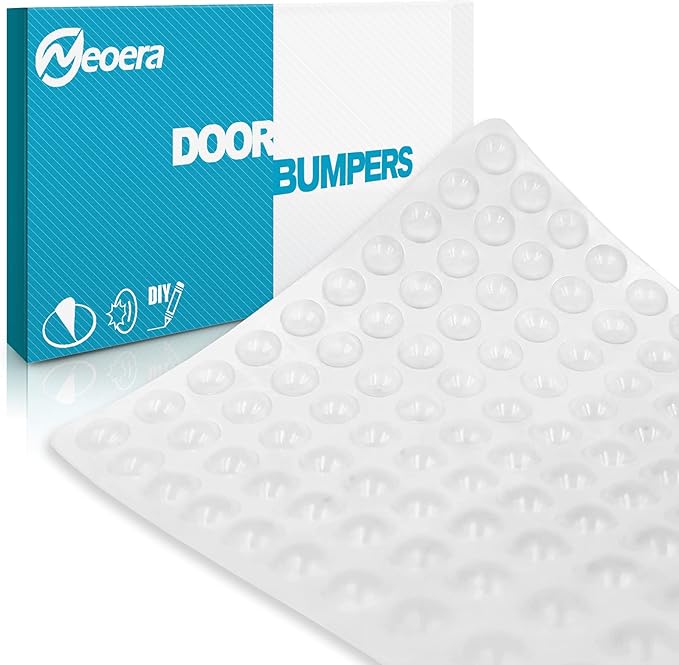 Neoera Cabinet Door Bumpers Rubber feet (200pcs, 3/8” Dia, Clear Round semi-Spherical) Adhesive Sound Dampening Pads for Cabinet Doors, Drawers, Glass Tops, Furniture, Laptop
